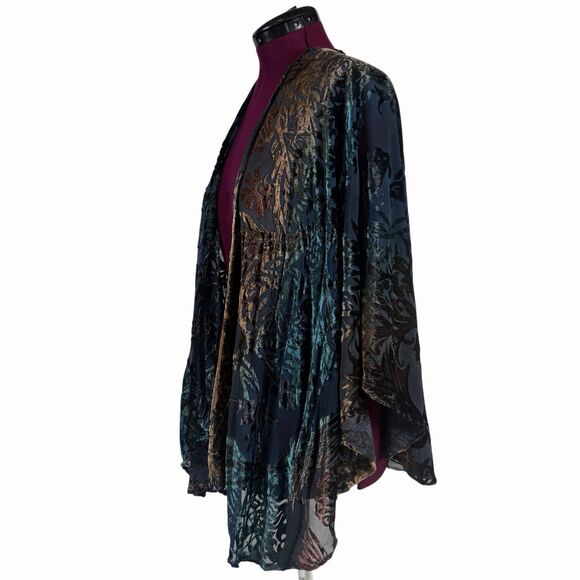 Kevin O’Brien Studio Velvet Burnout Scarf Wrap OS  Bronze Teal Boho Art to Wear - Picture 4 of 7